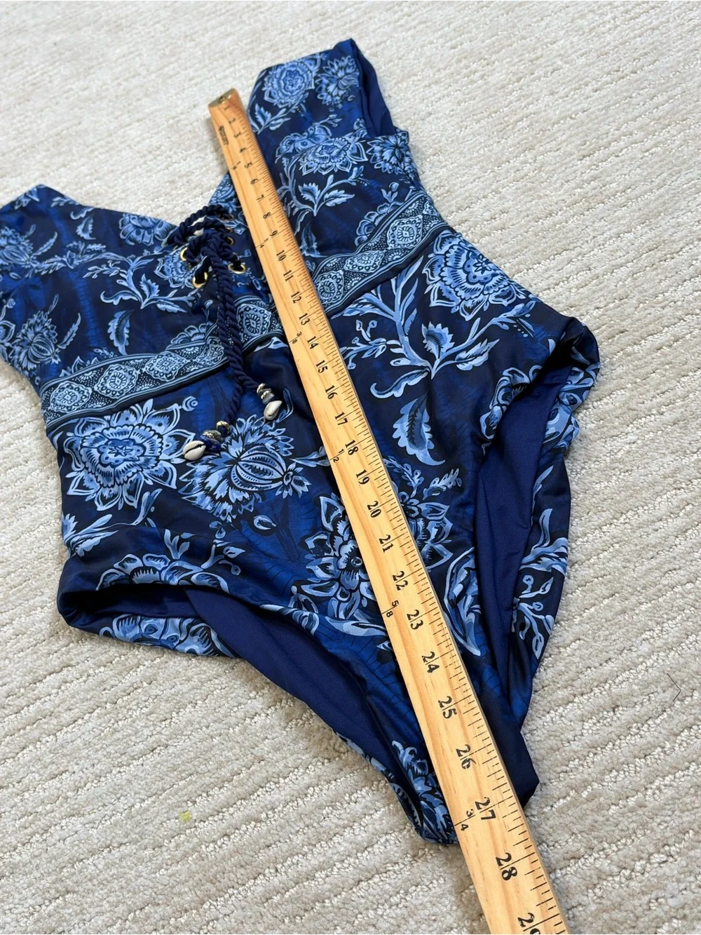 Cosita Linda Floral Paisley One Piece Swimsuit Womens Size Large 36 Blue Lace Up